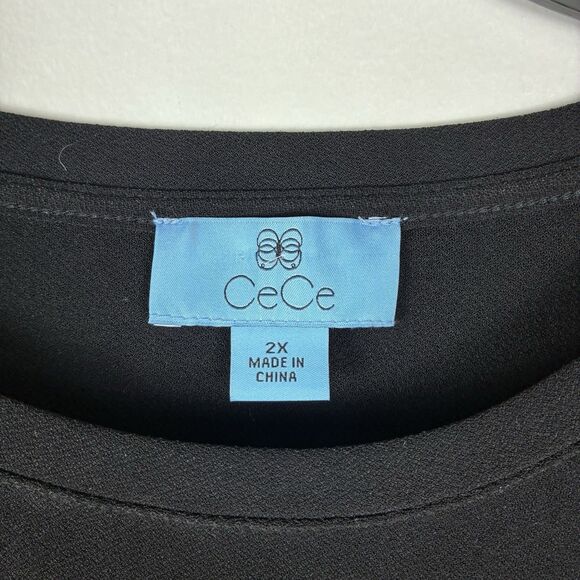 CeCe Swiss Dot Blouse Woman’s Sz 2X Plus Black Short Sleeve Coquette Romantic - Picture 6 of 8